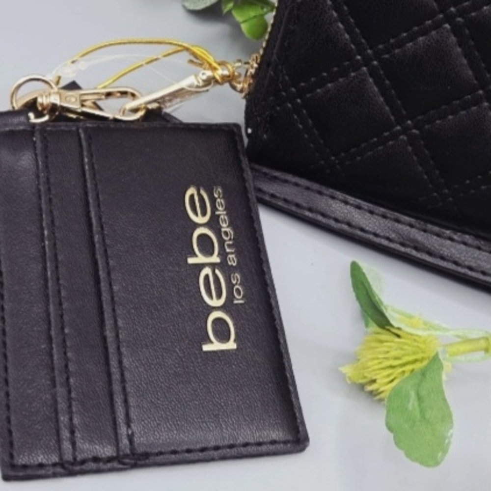 Bebe Quilted BLK Clutch/Wrislet/ Leather Wallet W Card Case Keychain NEW NWT - Picture 3 of 7